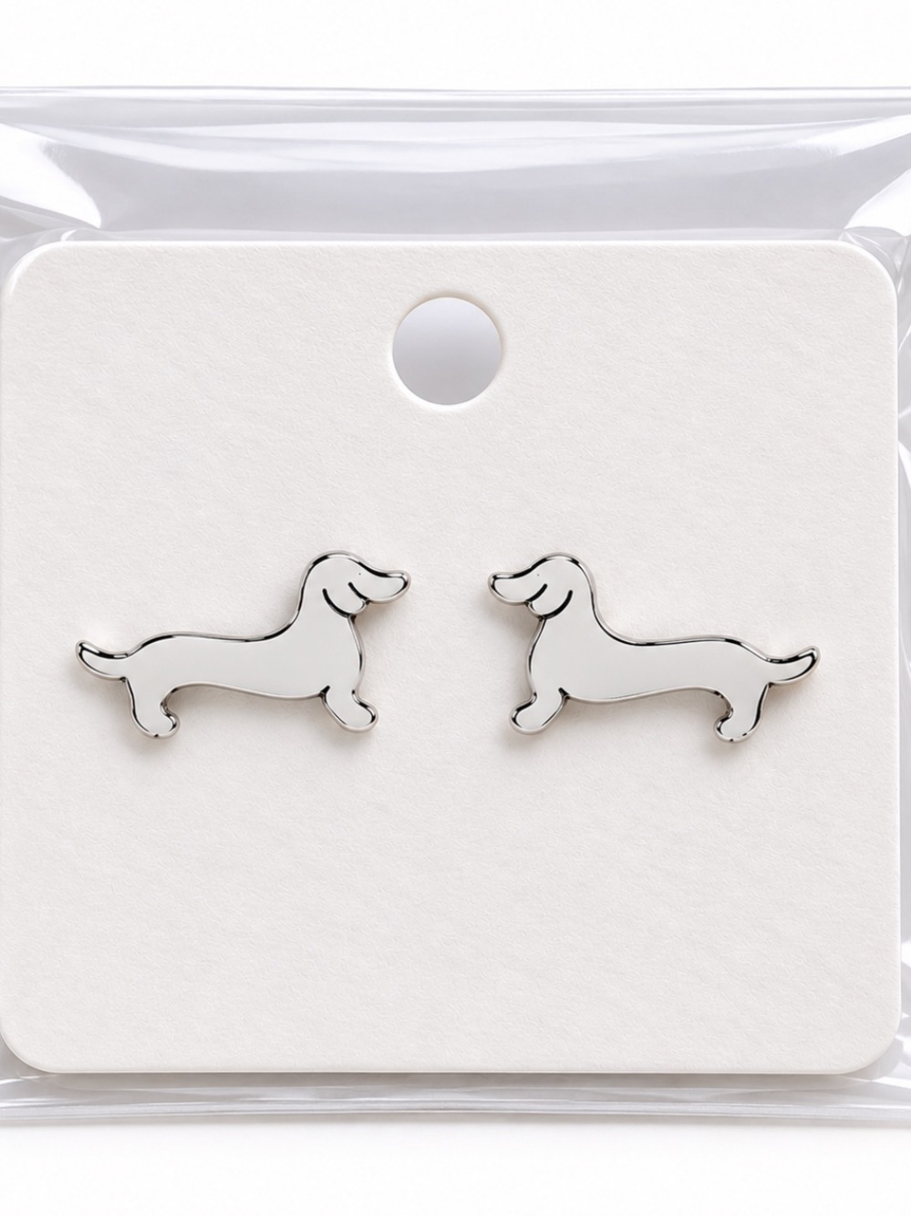 Dachshund Dog Stud Earrings in White - Minimalist Pet Jewelry